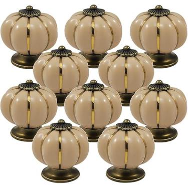 Imagem de Kit 10 Puxador de Porcelana Cerâmica Abóbora Gaveta Armário Móveis Retrô Vintage Colonial Café com Leite C1049 – Casa Nobile