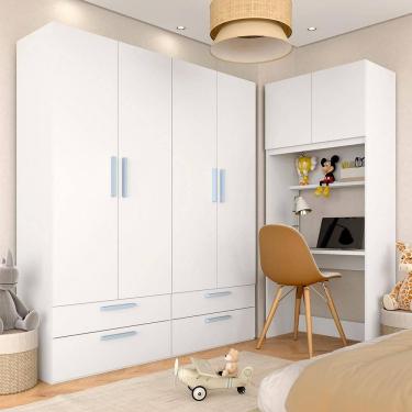 Imagem de Guarda Roupa Modulado Infantil Com Escrivaninha Joy Branco/azul - M.a