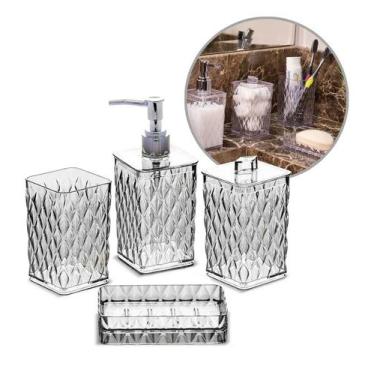Imagem de Kit Lavabo Glamour 4 Peças Luxo Utensílios Plasútil Banheiro