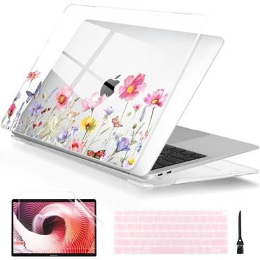 Imagem de Batianda Capa para MacBook Air M1 de 13 polegadas, modelo A2337, A2179, A1932, versão 2021, 2020, 2019, design adorável da série criativa, capa dura com capa de teclado e protetor de tela, flores da