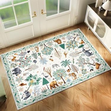 Imagem de Truqual Tapete Boho pequeno 2x3 resistente a manchas com pelo baixo, antiderrapante lavável, tapete de área de selva vintage bege para cozinha, entrada, lavanderia, quarto infantil