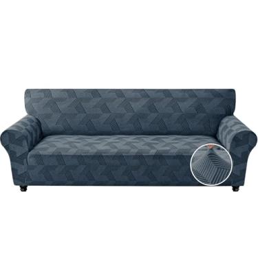 Imagem de JIVENER 1 capa de sofá para sofá de 3 almofadas, capas de sofá elásticas extra grandes com fundo elástico, capas de sofá grandes laváveis apresentam tecido jacquard geométrico (sofá GG, cinza escuro)
