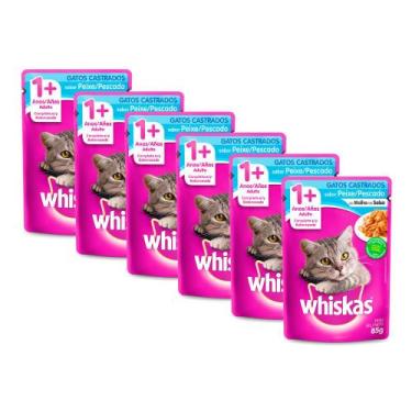 Imagem de Kit 6 Ração Úmida para Gatos Whiskas Adultos 1+ Anos Castrados Sabor P