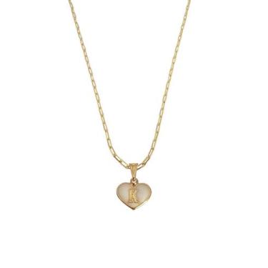 Imagem de Colar Cartier 60Cm Coração Branco Letra K Banhado Ouro 18K - Anaisa Se