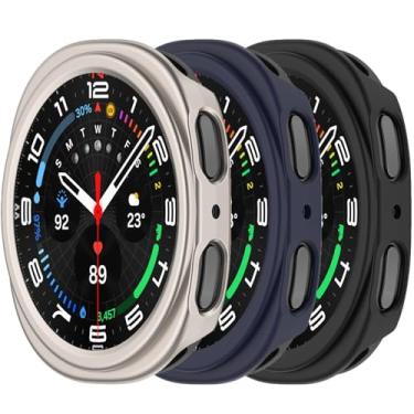 Imagem de Capa rígida de policarbonato compatível com Samsung Galaxy Watch 8 de 44 mm e 40 mm, resistente a impactos, à prova de impacto, borda total (azul claro e preto, 40 mm)