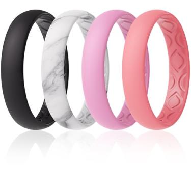 Imagem de ThunderFit Anéis de compromisso femininos de silicone respirável para suas alianças de casamento - 4 mm de largura, 1,5 mm de espessura - pacote variado de 1 a 12, 7.5 - 8 (18.2mm), Silicone, Sem