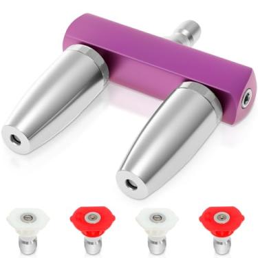 Imagem de Lavadora de pressão com bocal turbo duplo, bocal turbo duplo com orifício de 2,0 mm, bocal giratório flexível de 360° com pontas de 0° e 40°, 4000 psi, conector rápido de 1/4 polegada