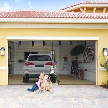 Imagem de FALESOUL Tela de porta de garagem para garagem de 2 carros, tela de porta de malha de fibra de vidro de 4,9 x 2,1 m com fecho inferior pesado, tela retrátil para porta de garagem para pátio, academia