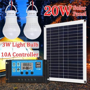 Imagem de Carregador de painel solar 20W 18V monocristalino + 10A PWM USB