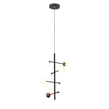 Imagem de Pendente Bivolt Fuxico Bella Iluminação Dourado/Preto/Branco