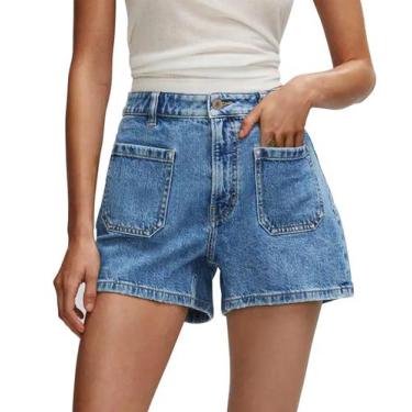 Imagem de Shorts Onlypuff, jeans femininos, azul envelhecido, cintura alta
