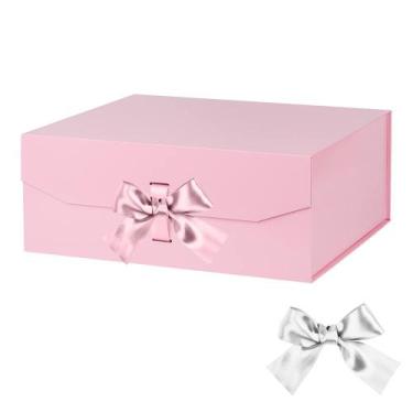 Imagem de Caixa de presente GoooodGift rosa grande 33x28x13,5 cm com fita, tampa