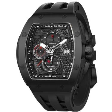 Imagem de TSAR BOMBA Relógios masculinos de quartzo, à prova d'água, 50 m, luxuoso, relógio de pulso com cronógrafo, calendário, data, trabalho e negócios, preto