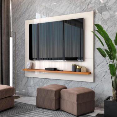 Imagem de Painel Ripado 50 Polegadas Com Prateleira Monaco - Off White E Cedro -