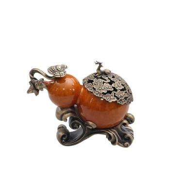 Imagem de Porta-incenso decorativo Queimador de incenso de cobre em formato de cabaça, enfeite para decoração de sala de estar, escritório e hall de entrada