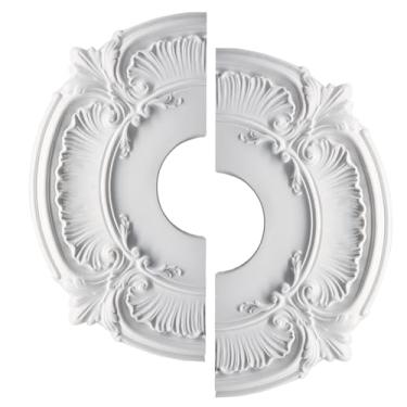 Imagem de Zorfeter Medalhões de teto brancos 30,5 cm OD x 8,6 cm ID, medalhões de teto de plástico moldado, placa de cobertura de teto vintage, medalhão de ventilador de teto de poliuretano para iluminação