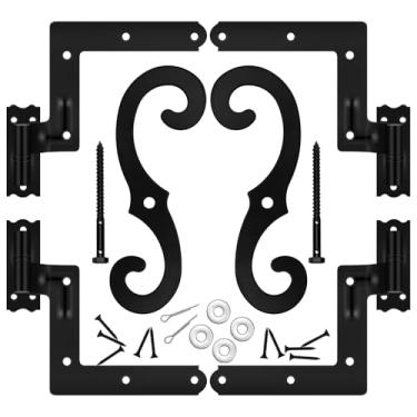 Imagem de Moxweyeni Pacote com 4 (2 pares) Dobradiças de persiana de aço 3,5 cm com ganchos de retenção S para persianas externas, kit de janela de aço com revestimento em pó preto, dobradiças reversíveis