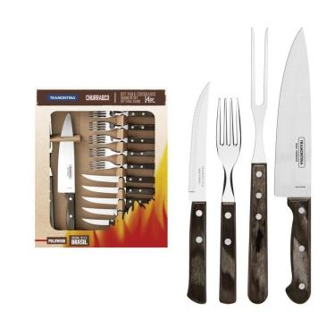Imagem de Kit Para Churrasco Tramontina Cabo Castanho Polywood 14 Peç