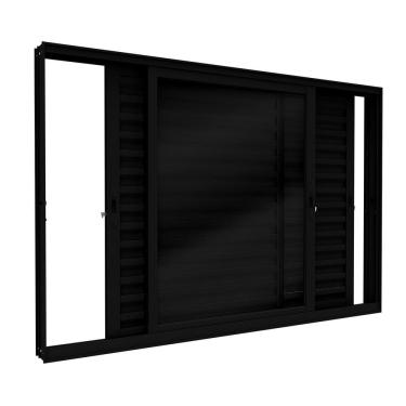 Imagem de Janela de Alumínio Veneziana de Correr Lateral 2 Folhas Móves1 Folhafixa 100x150 Lucasa Eccellente Preto