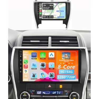 Imagem de Rádio veicular 8 núcleos 4G + 64G para Toyota Camry 2015 2016 2017, tela sensível ao toque de 25 cm, tela sensível ao toque com carplay sem fio, Android, navegação automática, Bluetooth, FM EQ, câmera