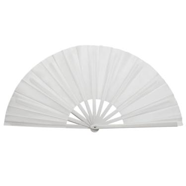Imagem de Ventilador dobrável portátil de 33 cm - nylon branco e plástico, ventiladores de mão para mulheres, dobrável, grande fã de rave, ventilador de adereço de apresentações de dança, ventilador de botas no