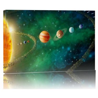 Imagem de DUFIPOR Arte de parede emoldurada, sistema solar, 40,6 x 60,8 cm, arte de parede, verde, galáxia, planetas, decoração astronômica, quarto de crianças, fotos cósmicas, quarto de menino adolescente