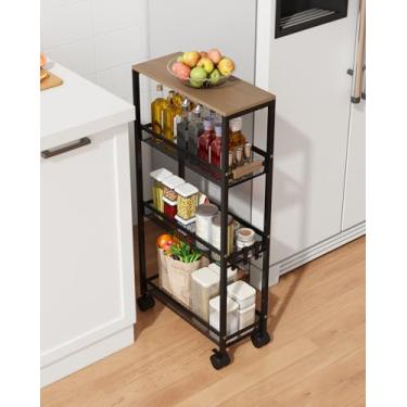 Imagem de TIPGO Carrinho de armazenamento fino utilitário, carrinho de rodinhas de 4 camadas com rodas, armário de armazenamento estreito para banheiro, prateleiras de lavanderia para organização de quarto