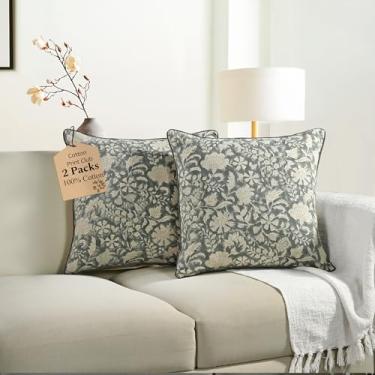 Imagem de CPC Capas de almofada para sofá, travesseiros de 61 x 61 cm para sala de estar, 100% algodão, boho fofo, capas de flores para presente para o Natal, Ação de Graças - Green Ivy Botanical