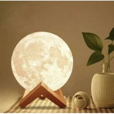Imagem de Luminária Lua Cheia 3D de Mesa, LED Sem Fio, Decorativa com Suporte, Iluminação Ambiente