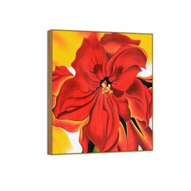 Imagem de BMZFYBS Georgia O'Keeffe Famosas Impressões em Tela de Parede Prontas para Pendurar - Amarílis Vermelho-Moldura de Madeira para Decoração de Sala de Estar 30 x 35 cm 12 x 13 pol