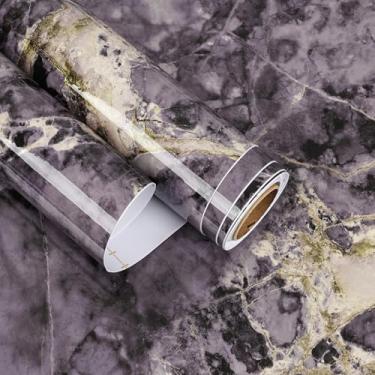 Imagem de EaseStick Papel de contato de mármore dourado roxo brilhante para balada, impermeável, papel de parede de mármore para banheiro, mesa, cômoda, parede, 39,9 x 406,4 cm, papel de parede roxo autoadesivo