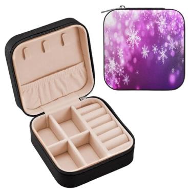Imagem de Wassud Estojo de joias de viagem abstrato floco de neve para mulheres, meninas, senhoras, noiva, mini organizador de joias de couro PU, caixa quadrada de armazenamento de joias para brincos, anéis