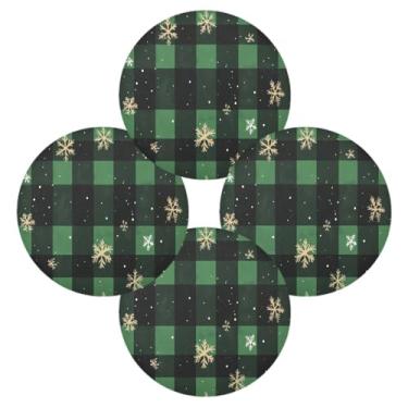 Imagem de Wassud Jogo americano conjunto de 4 tapetes de mesa redondos xadrez verde para cozinha e jantar tapetes laváveis resistentes ao calor decoração de mesa 39 cm