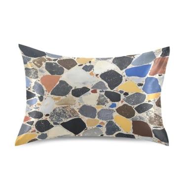 Imagem de Fronha de almofada de seda com manchas para pele e cabelo extra macia, resistente a rugas e desbotamento com fecho de envelope (tamanho padrão, 101,6 x 50,8 cm) | Piso terraço