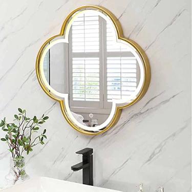 Imagem de Espelho de parede para banheiro, espelho de banheiro iluminado 3 cores, espelho de parede iluminado, regulável contínuo, espelho de maquiagem dourado de 60 x 60 cm, espelho decorativo elegante para