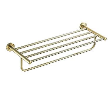 Imagem de Prateleira de armazenamento de banheiro toalheiro ouro escovado acessórios de banheiro feitos de suporte de toalha de parede à prova de ferrugem para cozinha ou hotel, comprimento: 60 cm