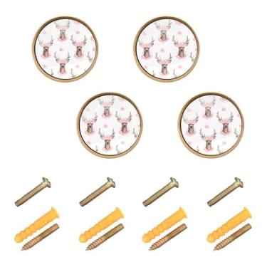 Imagem de Burbuja Maçanetas de armário de cozinha Deer Heads pacote com 4, puxadores de gaveta redondos de 3,5 cm com parafusos para armários de cozinha, quarto, armário