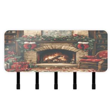 Imagem de Burbuja Porta-chaves de lareira de Natal com 5 ganchos, porta-chaves autoadesivo montado na parede, organizador de armazenamento de correio para entrada, decoração de casa