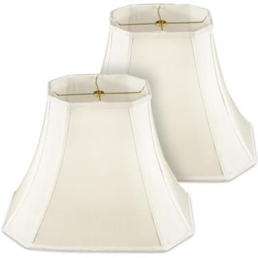 Imagem de Glooglitter Conjunto de 2 cúpulas médias de sino 15,9 cm x 20,3 cm Topo 28 cm x 40,6 cm Inferior 30,5 cm de altura (aranha) Abajur de seda vintage de corte retangular para mesa chão sala de estar