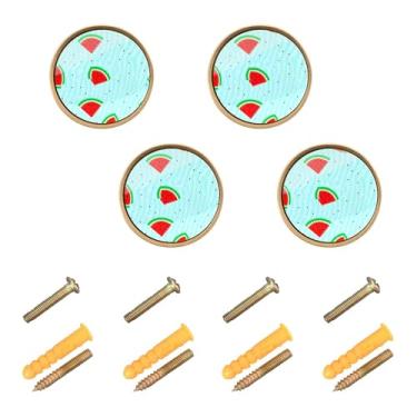 Imagem de Burbuja Maçanetas de armário de cozinha com fatias de melancia, pacote com 4, puxadores redondos de 3,5 cm, puxadores de cômoda com parafusos para armários de cozinha, quarto, armário