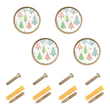 Imagem de Burbuja Puxadores de armário de cozinha de árvore de Natal, pacote com 4, puxadores redondos de 3,5 cm, puxadores de cômoda com parafusos para cozinha, quarto, armários, armário