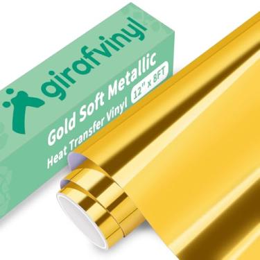 Imagem de GIRAFVINYL Vinil de transferência de calor HTV dourado 30,5 cm x 8 pés - Fácil de remover ervas daninhas metálicas douradas em vinil para camiseta deslumbrante - decoração de camisa e vestuário