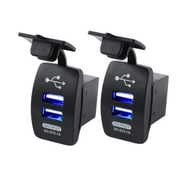 Imagem de Tomada USB de Carro 12V 24V Carregador Duplo para Carros Motos Caminhões Painel com Proteção Completa e LED Kit com 2Un