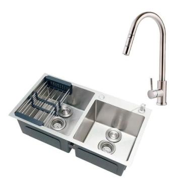 Imagem de Kit Cuba para Cozinha Awá e Torneira Misturador Monocomando em Aço Ino