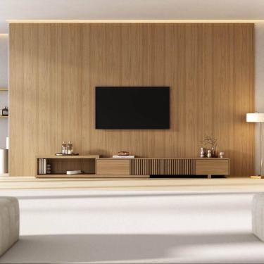 Imagem de Rack Extensível com Painel para Tv até 86 Polegadas Ripado 400x230cm Aruá Cabecasa Madeiraoriginals Jatoba