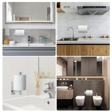 Imagem de 1 suporte de papel higiênico, adesivo, preto fosco, suporte de parede, suporte de rolo de papel higiênico, sem perfuração, banheiro/trailer/banheiro, aço inoxidável 304, à prova de ferrugem (preto, 16