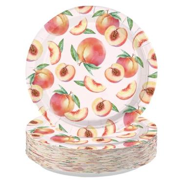 Imagem de 50 peças de pratos de papel pêssego rosa aquarela, 25 cm, grande, resistente, descartável, doce como pêssego, pratos de jantar de frutas de verão para casamento, aniversário, chá de bebê, suprimentos