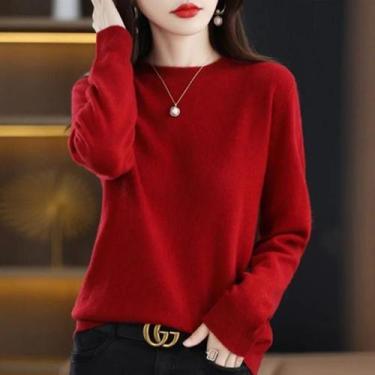 Imagem de Suéter Feminino De Tricô Com Gola Redonda, Quente E Casual, Moda Corea