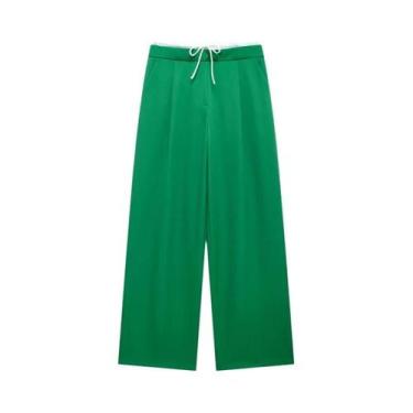 Imagem de Calças Femininas De Cintura Alta Com Pernas Retas, Com Cadarço E Zíper