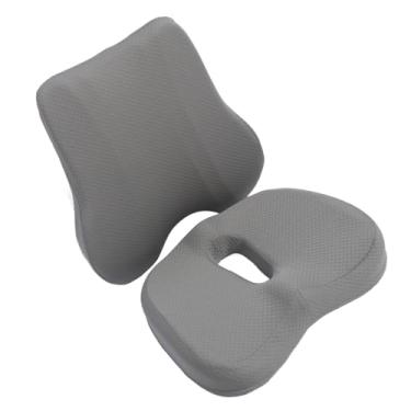 Imagem de aqxreight Almofada de Assento e Travesseiro de Apoio Lombar Almofada de Cadeira de Espuma de Memória Ajustável Traseira Conjunto de de Assento para Cadeira de Escritório Cinza e Casa de Carro Sua